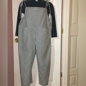 Black &White Striped Wide Leg Romper